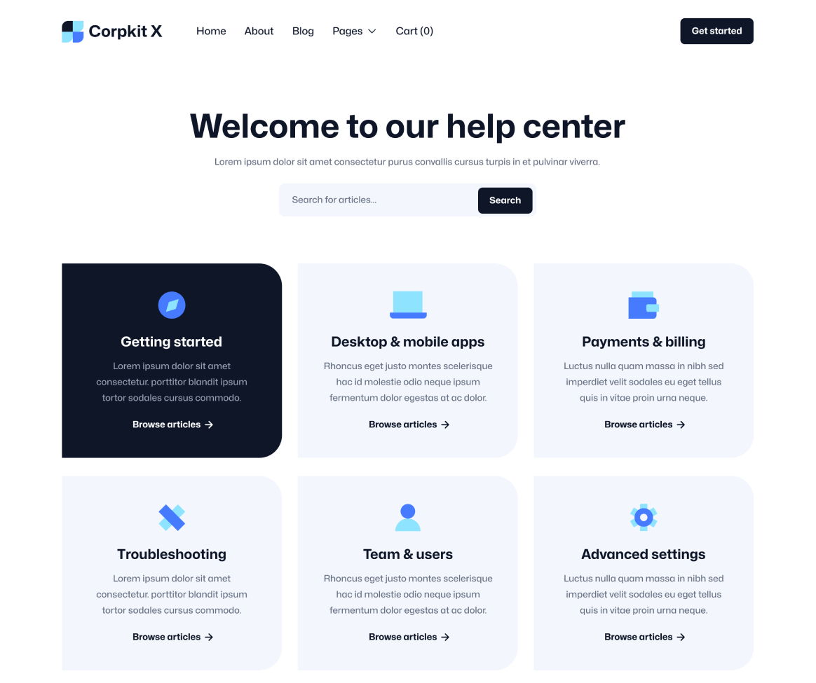 Corpkit X - Help Center Page - Consulting Firm Webflow Template