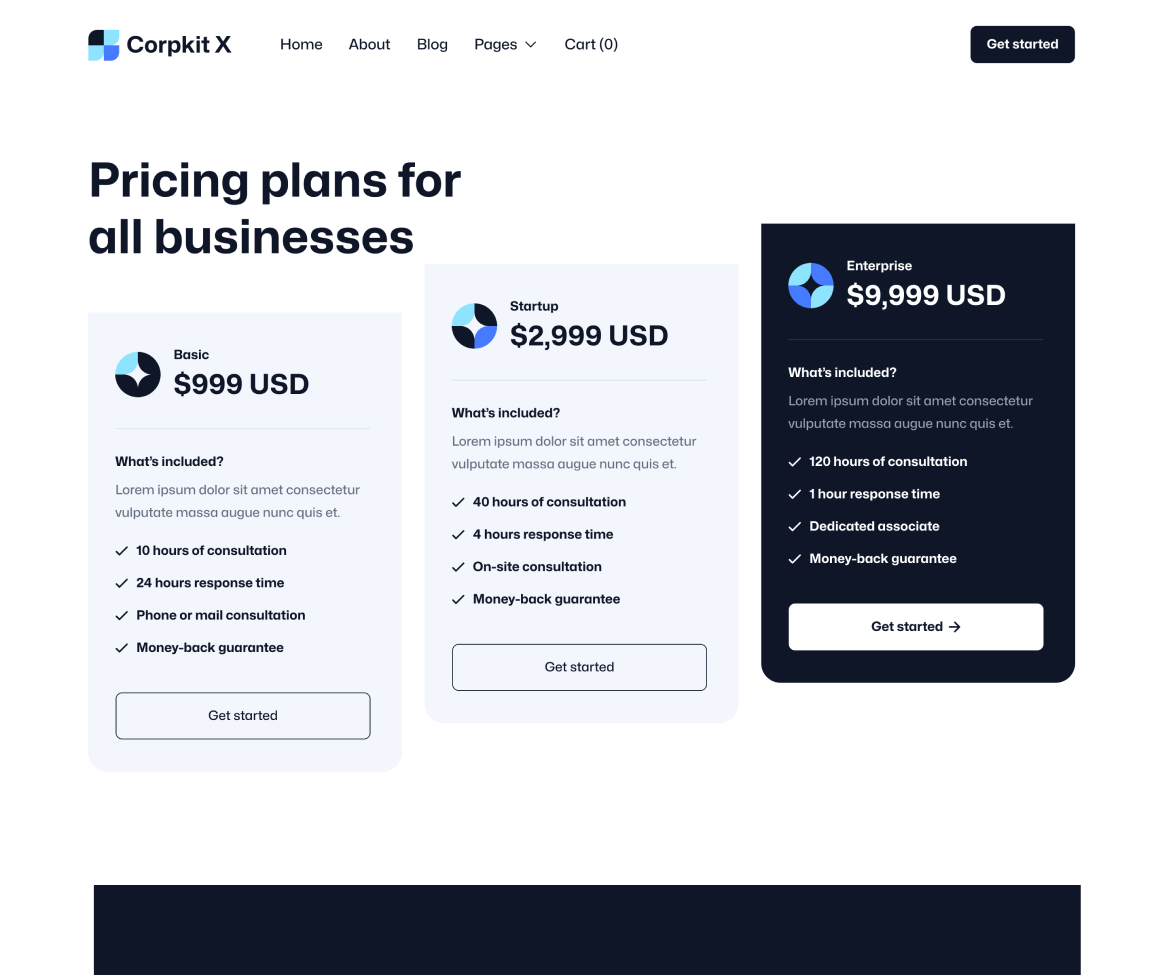 Corpkit X - Package Page - Consulting Firm Webflow Template