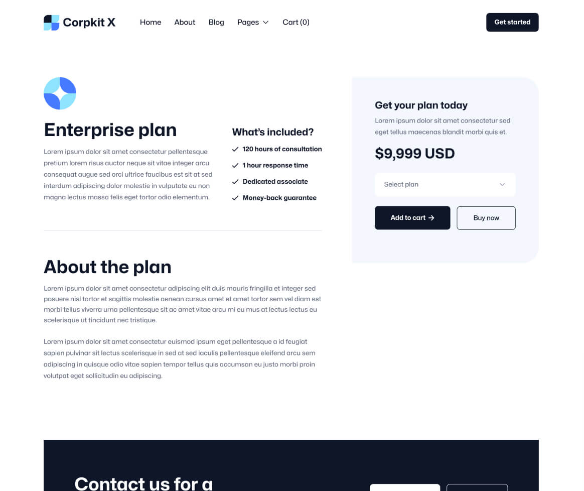 Corpkit X - Single Package Page - Consulting Firm Webflow Template